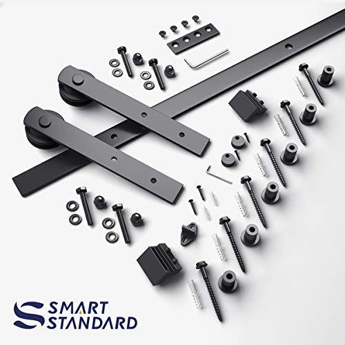 SMARTSTANDARD 8ft Heavy Duty Sturdy Sliding Barn Door Hardware Kit Smoothly and Quietly Easy