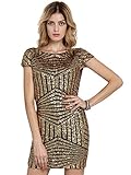 ROMWE Women's Cap Sleeve Open Back Trimmed Sequined Bodycon Dress
