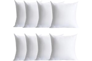 Calibrate Timing Plush and Durable Throw Pillow Inserts - 18 x 18 inches Set of 8, Hypoallergenic Polyester Fiber Fill - Perfect for Decorative Cushion Covers, Sofa and Bed Accent