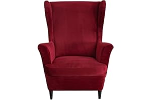 HAOYONG Velvet Wingback Armchair Covers 2-Piece Elastic Stretch Wingback Chair Sofa Slipcover Soft Wingback Chair Slipcover Washable Armchair Protector Cover for Living Room Wedding and Party