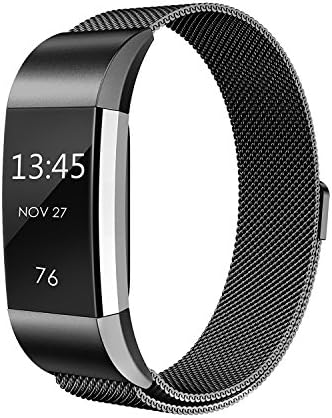 Fitbit Charge 2 Bands, SailFar Magnetic Clasp Mesh Loop Milanese Stainless Steel Metal Bracelet Strap/Watch Band for Fitbit Charge 2,Small/Large, Men/Women (Small, Black)