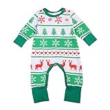 Newborn Baby Girl Boy Christmas Long Sleeve Snowflake Deer Romper Playsuit Outfits … (Green, 80 (12-18 Months))