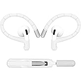 Adhiper Memory Wire Ear Hooks for Airpods Pro 1, 2 & Airpods 4, 3 Gen [Added Anti-Lost Lanyard & 3-in-1 Cleaning Kit], Anti-Slip Sports Accessories Ear Hooks for Airpods Series Earbuds - White