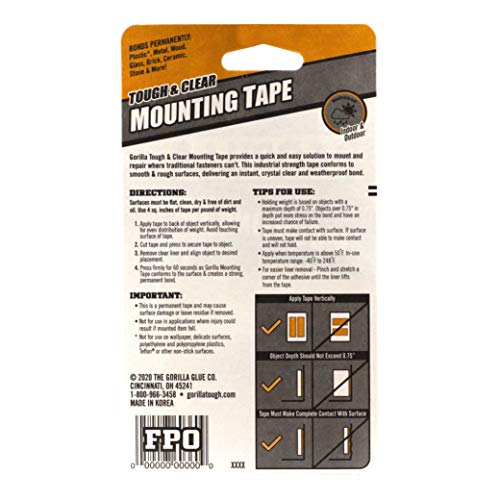 Gorilla Tough & Wide, Heavy Duty Double Sided Mounting Tape, 2" x 48