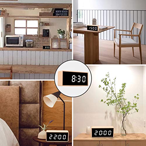 Digital Alarm Clock, MiCar Solid Wood Led Modern Desk Clock with 5.5"x2