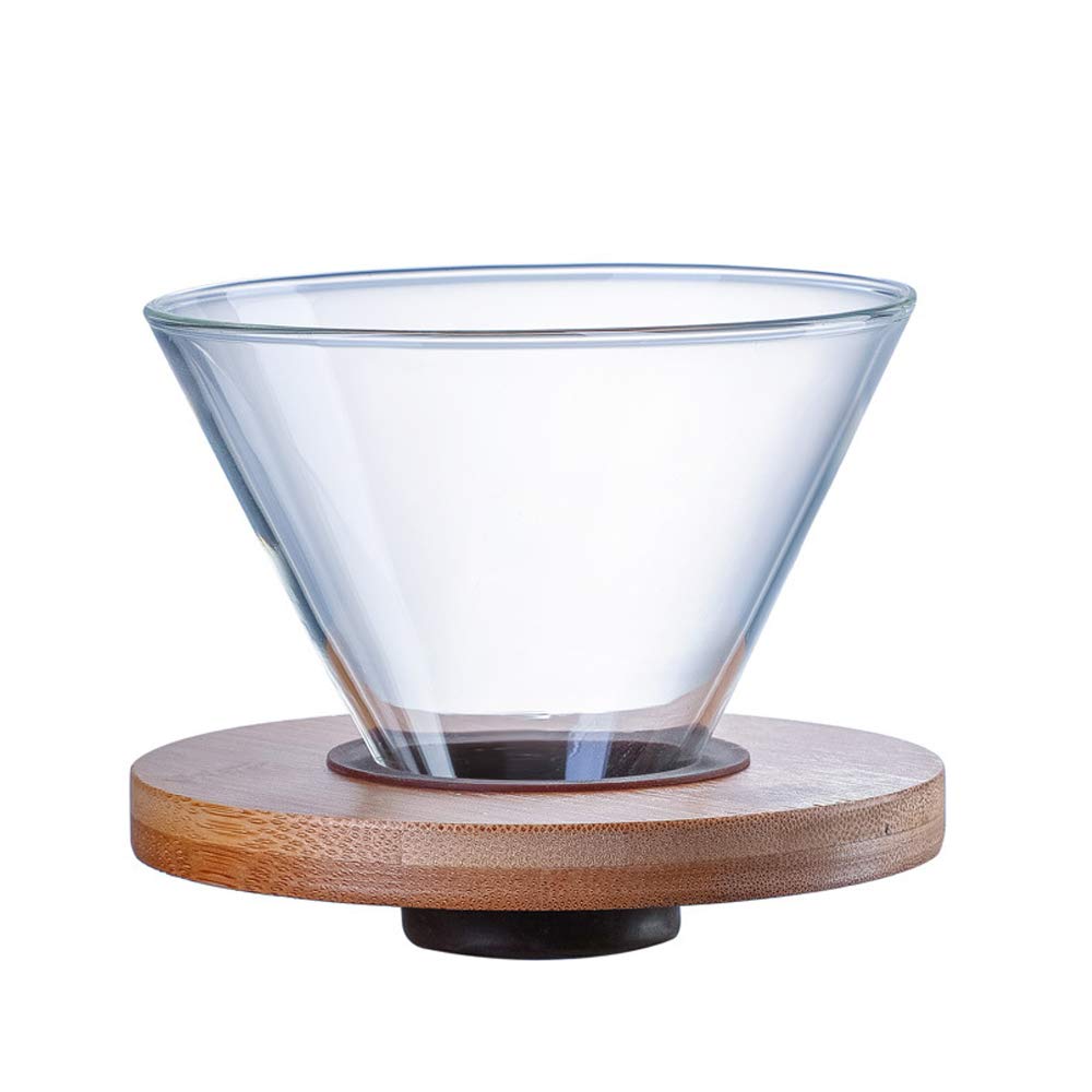 Hosoncovy Transparent Glass Coffee Dripper Coffee Filter Holder Coffee Filter Cone with Wooden Pad Coffee Funnel