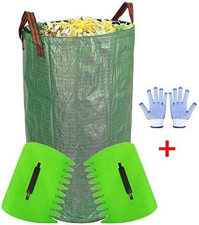 JzNova Garden Waste Bag with 2 Leaf Scoops and 2 Antiskid Gloves - 32 Gallons Reusable Collapsible Gardening Yard Lawn and Leaf Waste Bag, Hand Leaf Rakes and Leaf Collector for Garden Rubbish