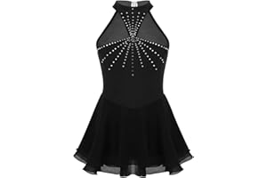 iiniim Girls Rhinestones Mock-Neck Figure Ice Skating Dress Gymnastic Ballet Dance Leotard Competition Costumes