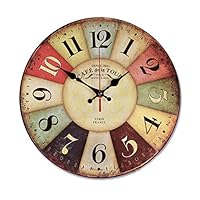 NALAKUVARA 12 Inch Retro Wooden Wall Clock Farmhouse Decor, Silent Non Ticking Wall Clocks Large Decorative - Quality Quartz Battery Operated - Antique Vintage Rustic Colorful Tuscan Country Style