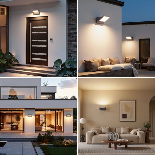 Klighten 35W Indoor Outdoor Wall Light IP65, LED Wall Lights Adjustable Modern Aluminium Wall Lamps for Entrance Terrace Gardens, 2500 Lumens, Anthracite, Warm White 3000K