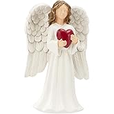 QLFJ-FurDec Guardian Angel Figurines, Healing Resin Angel Statue Holding Heart for Thanksgiving Christmas Home Decor Ornament Memorial Gifts