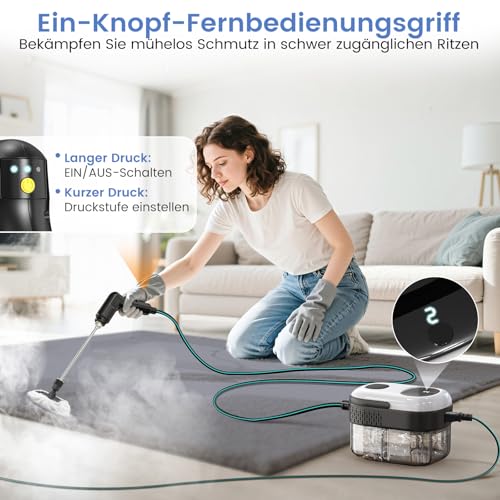 Granarbol 2500 W Professional High Pressure Steam Cleaner Handheld Device for Everything, 15 Second Heating 1.4 L Hand Steam Cleaner, with 18 Pieces Cleaning Set and Extension Rod, for Floor