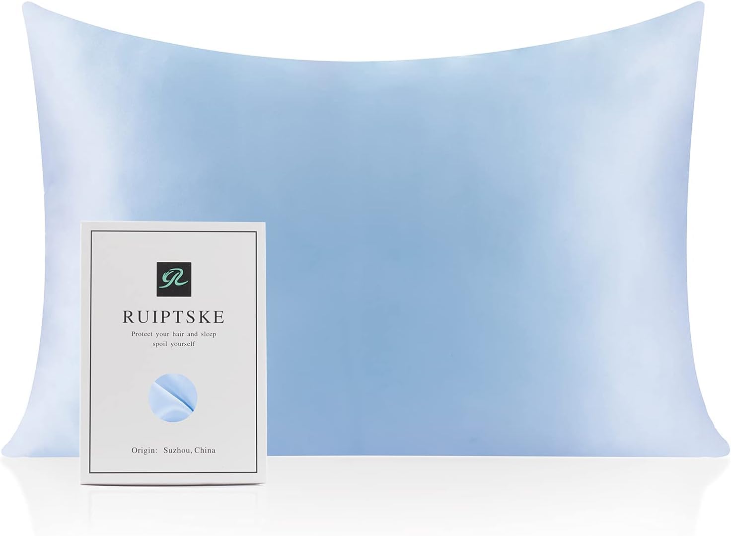 Oeko-TEX® Certified Silk Pillowcase for 100% Silk 22 Momme Pillow Case for Hair and Skin, Anti Aging, Anti Dust Mite (40 x 60 cm, Light Blue)