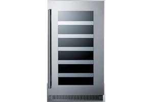Summit Appliance CL18WC 18" Wide Built-in Wine Cellar with Seamless Stainless Steel Trimmed Glass Door and Black Cabinet, Digital Thermostat, Automatic Defrost, Professional Handle