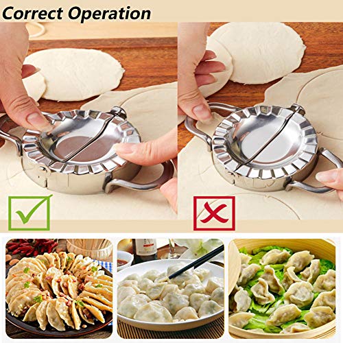 Youngneer Dumpling Maker Set with 2PCS Dumpling Press Molds Mould Large 9.5 cm 3.74" & 3 PCS Dumpling Skin Maker Cutter Stainless Steel Pierogi Maker Wrappers for Dumpling Pie Ravioli Empanadas - Thumbnail 5