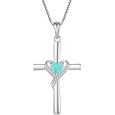 CARICY Opal Cross Necklace or Women 925 Sterling Silver Heart Cross Pendant Necklace Birthday Christmas Jewelry
