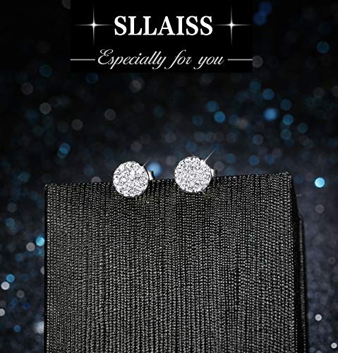 Sllaiss Mini Disc Pave Stud Earrings for Women Girls Made with Swarovski Crystals Minimalist Earrings With Gift Box Silver