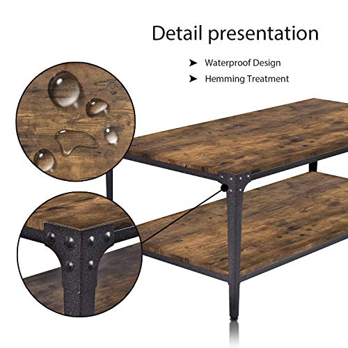 Decok Coffee Table 44" Industrial Rivet Metal Design, Living Room Table