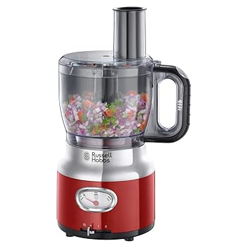 Russell Hobbs 25180-56 Food Processor Retro Ribbon Red, 2 Geschwindigkeitsstufen, Impuls-/Ice-Crush-Funktion, 850 Watt, Stand