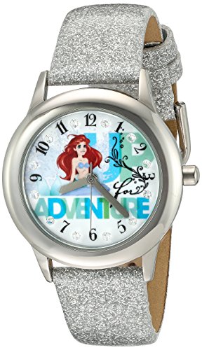 Disney Girl's 'Ariel' Quartz Stainless Steel and Leather Watch, Color:Silver-Toned (Model: W002919)