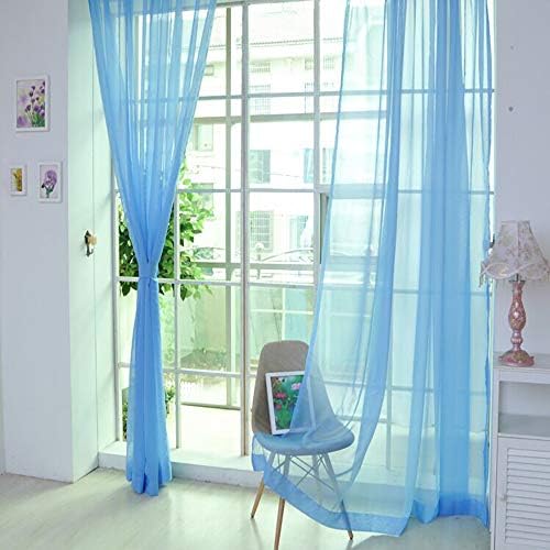200cm x 80cm 1 PCS Curtain Drape,veyikdg Pure Color Tulle Rod Pocket Processing Door Window Wall Curtains Drapes Bedroom Living Room Kitchen Home Panel Sheer Scarf Valances Curtains (✿Blue)