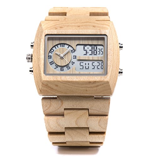Bewell men s wooden watches double movement quartz led backlight …