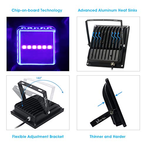LaluceNatz 20W Outdoor UV Black Light, IP65 Waterproof COB UV Flood Lights for Body Paint, Fluorescent Poster, Glow in the Dark Party (Slim Metal Body)