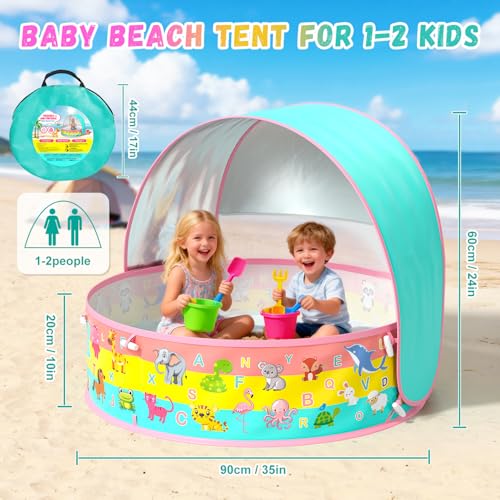 Kiddle Baby Pool with Canopy, Pop-Up Above Ground Pool, Foldable Infant Wading Pool for Toddlers 1-3, Baby Beach Tent, Portable Water Play Sum Toys for Child