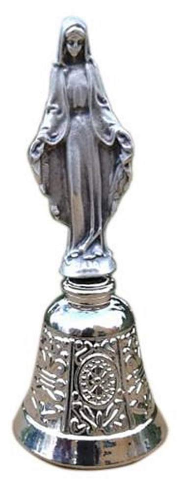 Liturgical Bell - Silver plated Miraculous Madonna - Virgin Mary for Protection against demons and evil spirits - H 3,5 in
