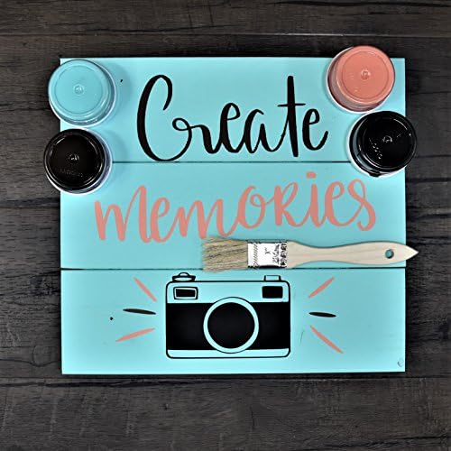 DIY Art In A Box - Wood Sign Painting Kit - "Create Memories" Stencil, Paint, Brushes and Wood Included -11.5"x10.5"