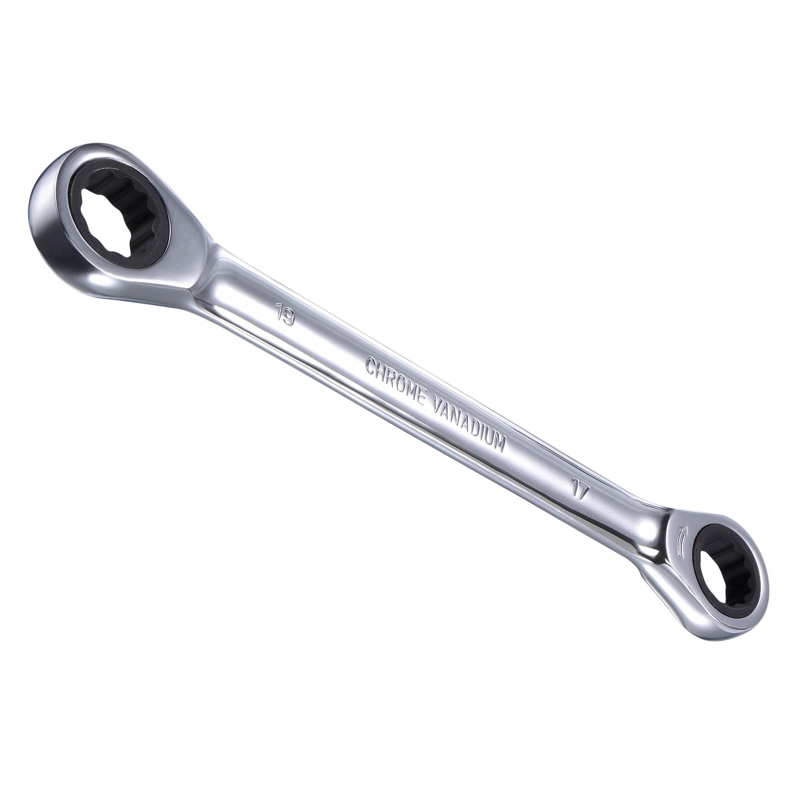 CoCud Double Box End Reversible Ratcheting Wrench, Metric 17 by 19mm Box End Size 72-Teeth, Cr-V Ratchet Spanner - (Applications: for Repairs)