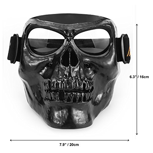 Ishowstore Motorbike Motorcycle Off-Road Riding Goggles Glasses With Skull Face Mask Open Face Helmet (Black skull with Transparent lens) - Thumbnail 2