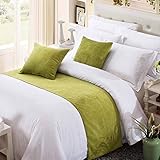 OSVINO Solid Color Chenille Soft No Fading Modern Bed Runner Bedding Scarf Protection, Green 260X50cm for 200cm Bed