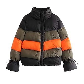 JMETRIC Damen warme Modefarbe mit farblich abgestimmten Streifen und Lockerem, dickem Baumwollmantel