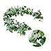 2 Pack Artificial Greenery Garland, Fake Vines - 6FT Faux Green Garland with White Flowers and 5.6FT Artificial Ivy Green Leaves Garland, Decorative Vines Table Runner Garland