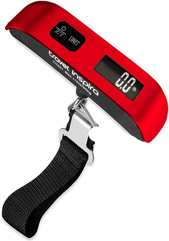 travel inspira 110LB Digital Luggage Scale with Overweight Alert, White Backlight LCD Display - Red