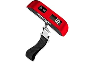 travel inspira Luggage Scale, Portable Digital Hanging Baggage Scale for Travel, Suitcase Weight Scale with Rubber Paint, 110 Pounds, Battery Included - Red with Overweight Alert Functions