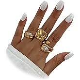 DZSYJKTM 3Pcs Chunky Gold Zirconia Knuckle Finger Rings for Women Non Tarnish Statement Stackable Silver Hammered Thick Y2k Open Ring Unique Party Jewelry Gift
