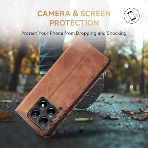 KIOTROUO Case for Xiaomi 14T, PU Leather Case with Card Slot, Protective Cards, Folding Stand, Magnetic Closure, Book Type Flip Case, Brown