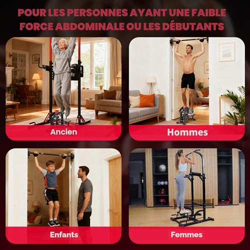 ONETWOFIT Foldable Stand Up Bar Pull Up Tower Power Tower Dip Chin Up Station Adjustable Height Multifunctional Home Gym