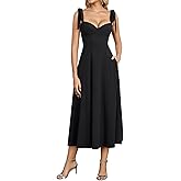KUTUMAI Floral Corset Midi Dress Tie Shoulder Flowy Summer Wedding Guest Dresses for Women Sundress with Pockets