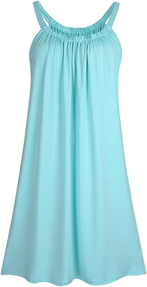 Womens Summer Solid Color Causal Slip Relaxed Gathered Neckline Beach Dress Cover Ups SkyBlue One Size