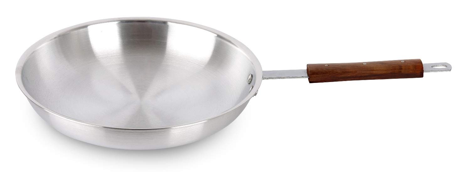 Professional Chef's Skillet Curry Pans Aluminium 26cm Frying Pan with Wooden Handle Kitchen Professional Use, 26cm