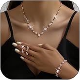 Atiptu Silver Prom Earrings Necklace Bracelet Set Rhinestone Crystal Statement Choker Necklace Earrings Bracelet Bridal Wedding Prom Costume Jewelry Sets for Women