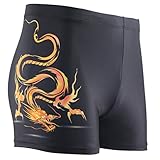 Neleus Men's Compression Square Leg Swimsuit, Dragon (Black),US S,Asia L