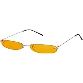 Kyiduo Retro Narrow Small Sunglasses Clear Colored Lens Fashion Rimless Rectangle Sunglasses