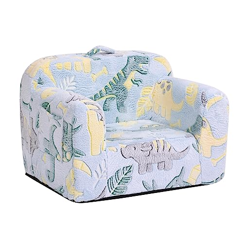 Tiita Kids Sofa, Childrens Couch with Carry Handle, Portable Toddler Foam Sofa Couch,Nursery Kids Couch, Lightweight Kids Chair for Playroom, Dorm Room, Small Space,Faux Fur Dinosaur