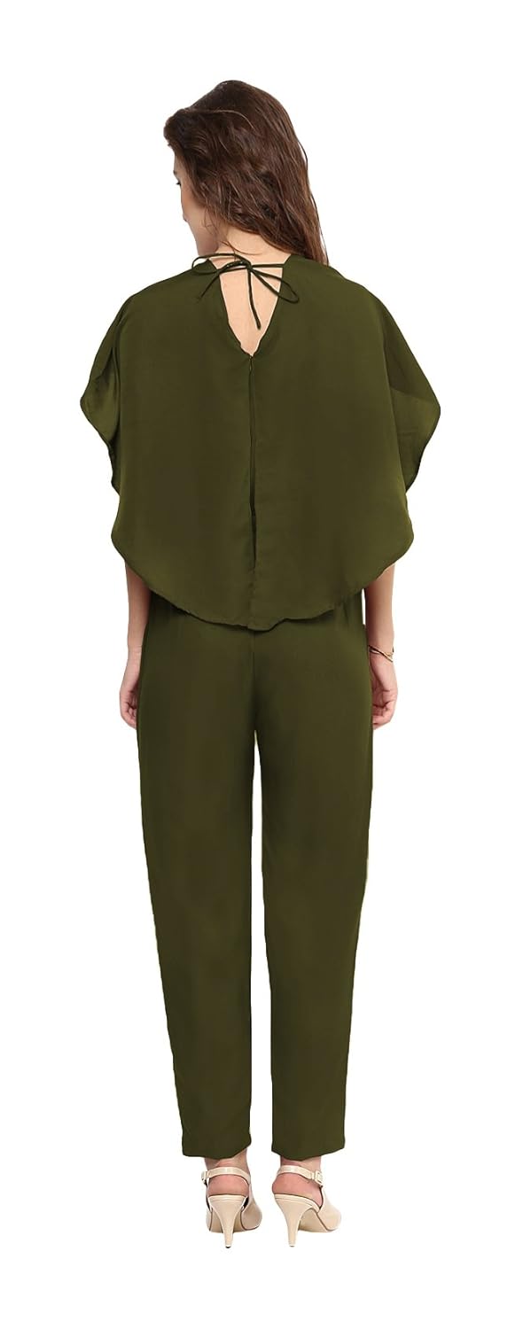 uptownie lite women's crepe back cape jumpsuit (green)