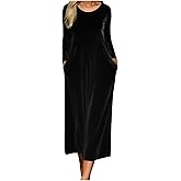 Women's Long Sleeve Velvet Dresses Fall Winter Long Dress Wedding Guest Party Maxi Dress Crew Neck A-Line Solid Dresses