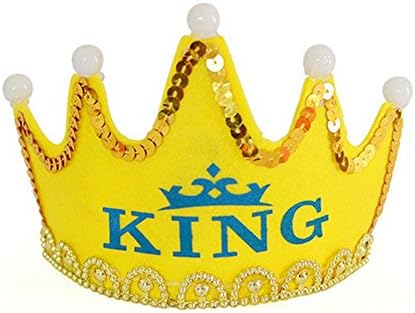 SoleSa Children's Led Light Birthday Party Crown Craft Tiaras and Crowns for Birthday Party and Festivals Printed Different Pattern of Letters (F-Kings Crown-Yellow)